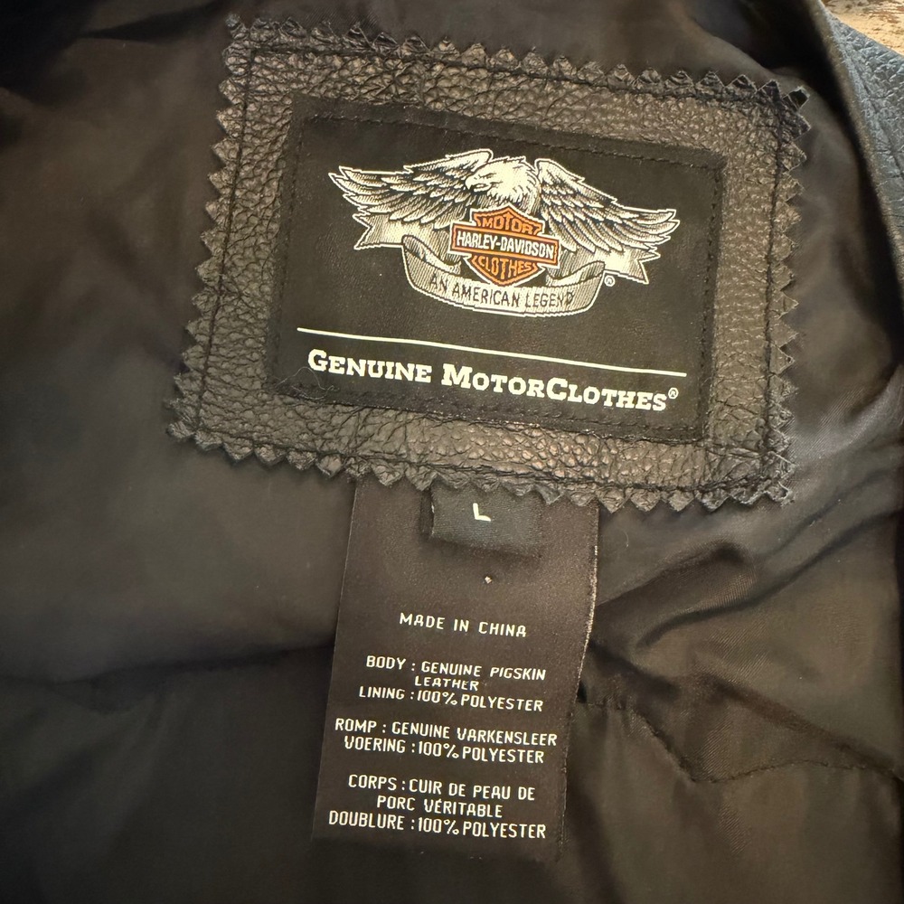 Harley Davidson Men Black Leather Biker Vest Extenders Patches Motorcycle Large - Picture 2 of 14